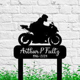 Custom Motorcycle Stake Sign - Personalized Biker Memorial Metal Yard Stake - Biker Memorial Gift - Motorcycle Grave Marker | GearViral