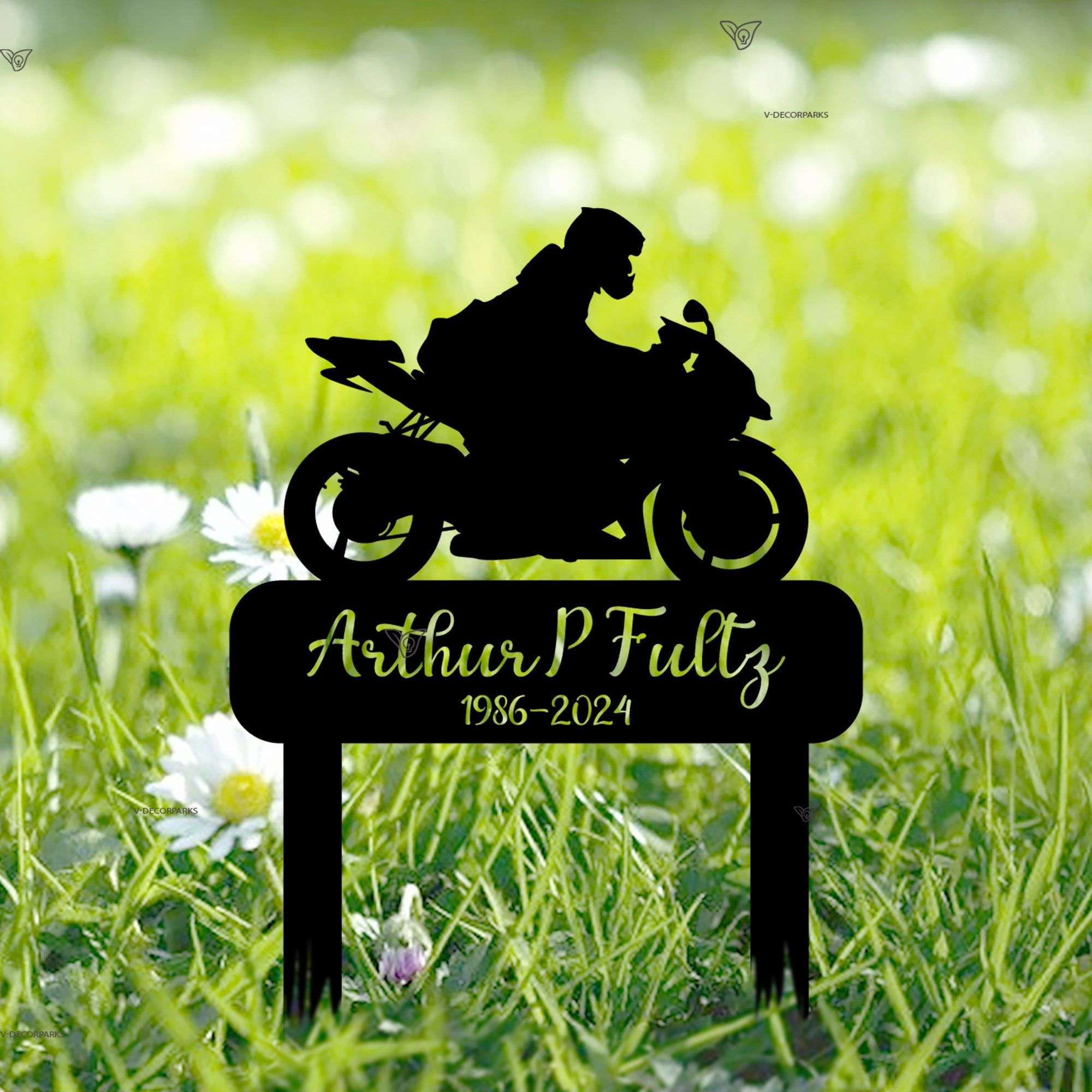 Custom Motorcycle Stake Sign - Personalized Biker Memorial Metal Yard Stake - Biker Memorial Gift - Motorcycle Grave Marker | GearViral