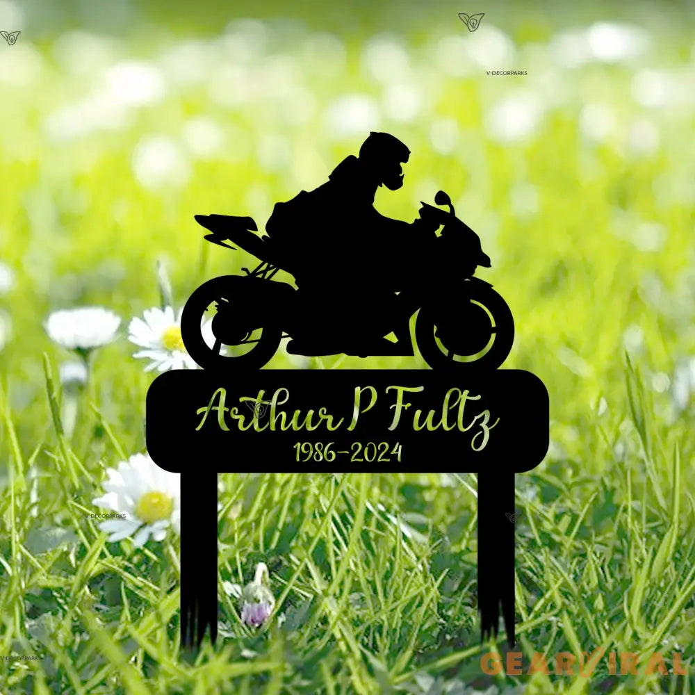 Custom Motorcycle Stake Sign - Personalized Biker Memorial Metal Yard Stake - Biker Memorial Gift - Motorcycle Grave