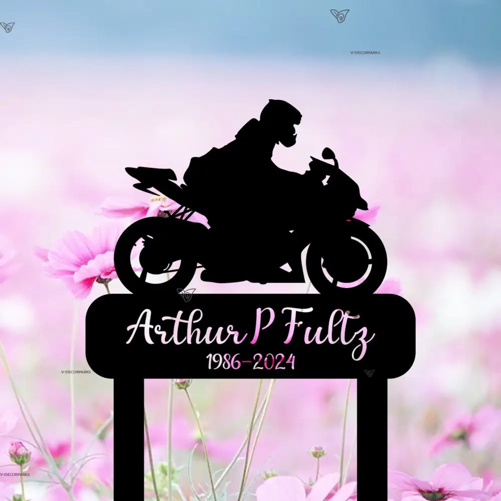 Custom Motorcycle Stake Sign - Personalized Biker Memorial Metal Yard Stake - Biker Memorial Gift - Motorcycle Grave