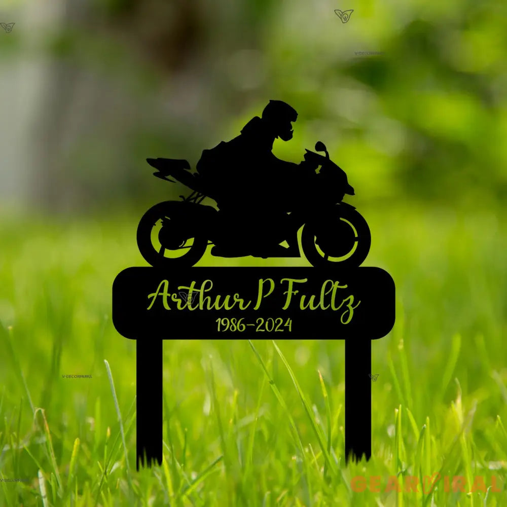 Custom Motorcycle Stake Sign - Personalized Biker Memorial Metal Yard Stake - Biker Memorial Gift - Motorcycle Grave
