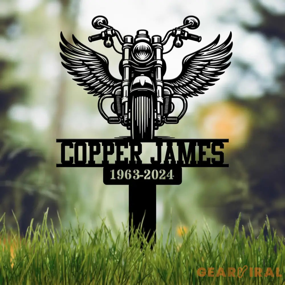 Custom Motorcycle with Wings Memorial Plaque Stake Personalized Rider Memorial Metal Stake Biker Name Sign Sympathy