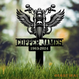 Custom Motorcycle with Wings Memorial Plaque Stake Personalized Rider Memorial Metal Stake Biker Name Sign Sympathy