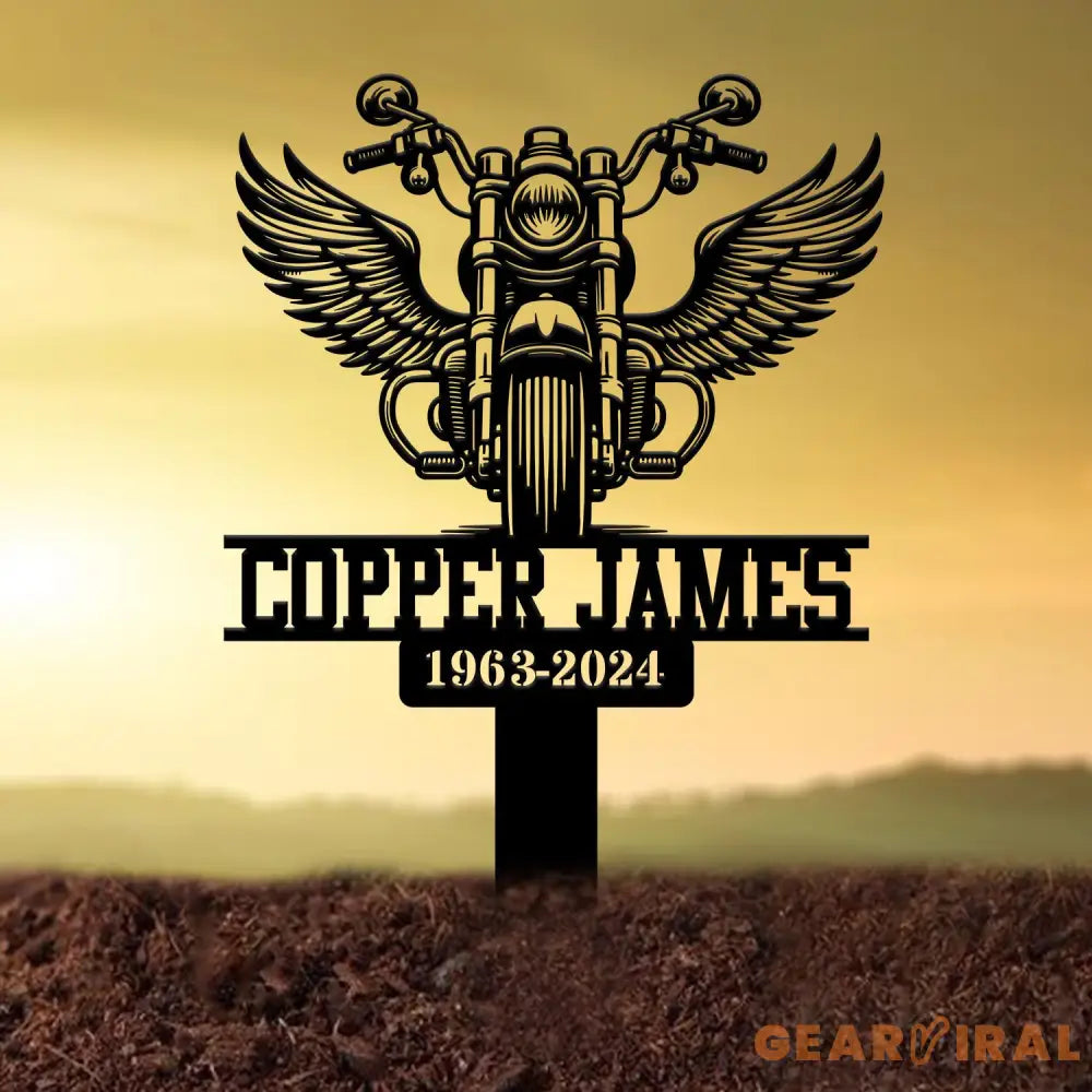 Custom Motorcycle with Wings Memorial Plaque Stake Personalized Rider Memorial Metal Stake Biker Name Sign Sympathy