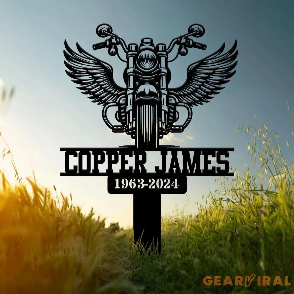 Custom Motorcycle with Wings Memorial Plaque Stake Personalized Rider Memorial Metal Stake Biker Name Sign Sympathy