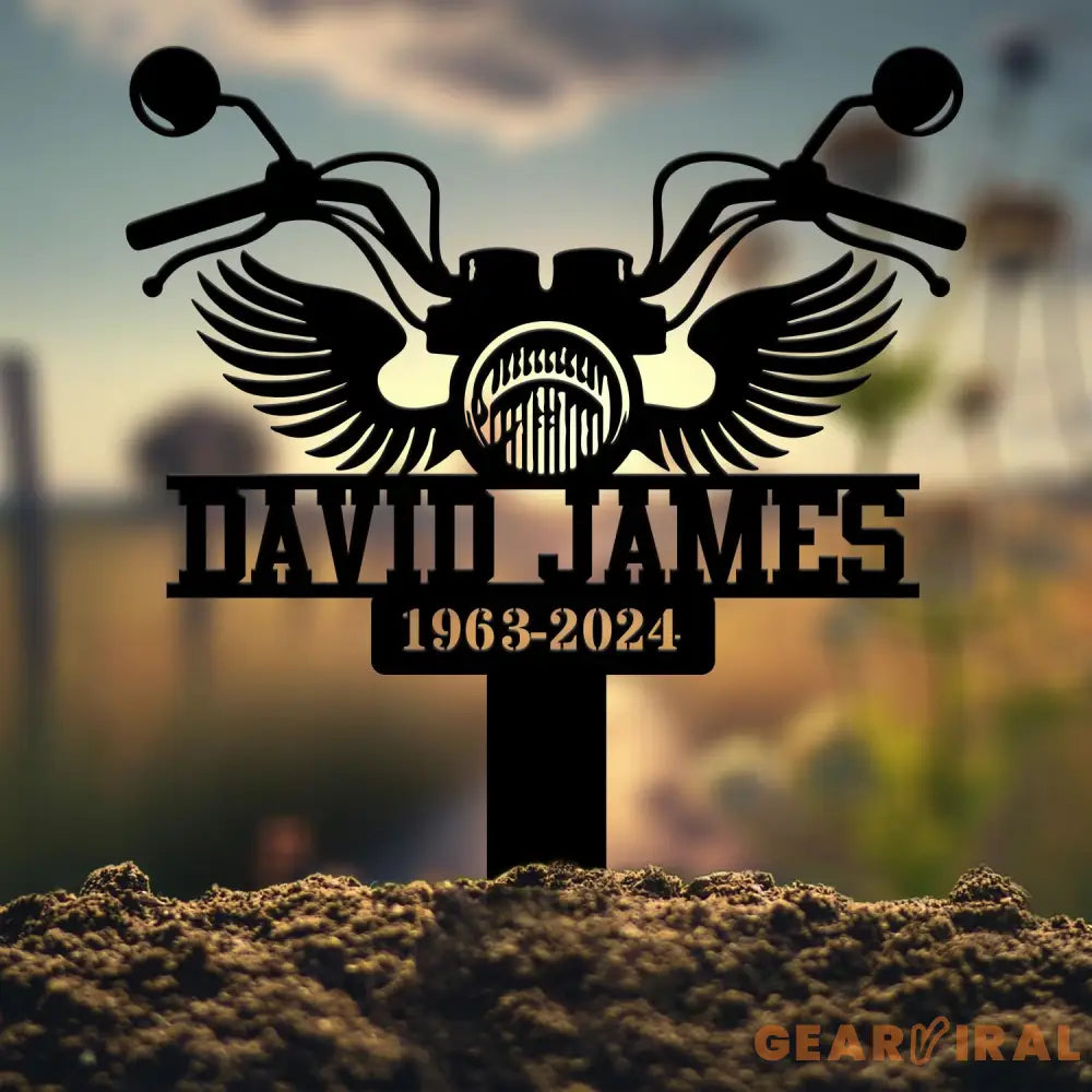 Custom Motorcycle with Wings Memorial Plaque Stake Personalized Rider Memorial Metal Stake Biker Name Sign Sympathy