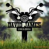 Custom Motorcycle with Wings Memorial Plaque Stake Personalized Rider Memorial Metal Stake Biker Name Sign Sympathy