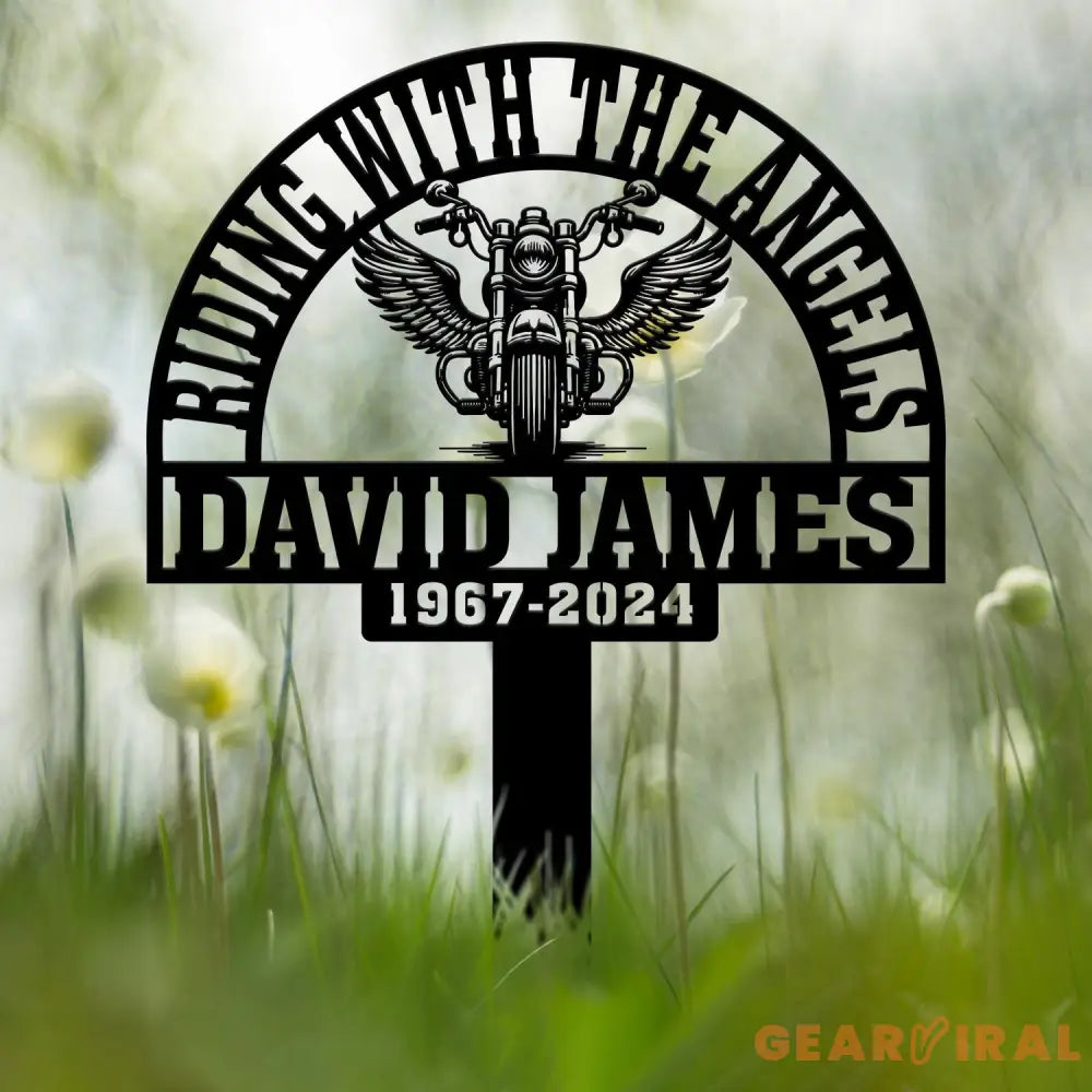 Custom Motorcycle with Wings Memorial Plaque Stake Personalized Rider Memorial Metal Stake Biker Name Sign Sympathy