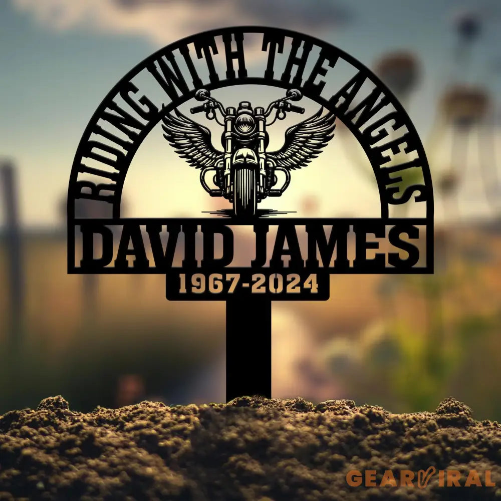 Custom Motorcycle with Wings Memorial Plaque Stake Personalized Rider Memorial Metal Stake Biker Name Sign Sympathy