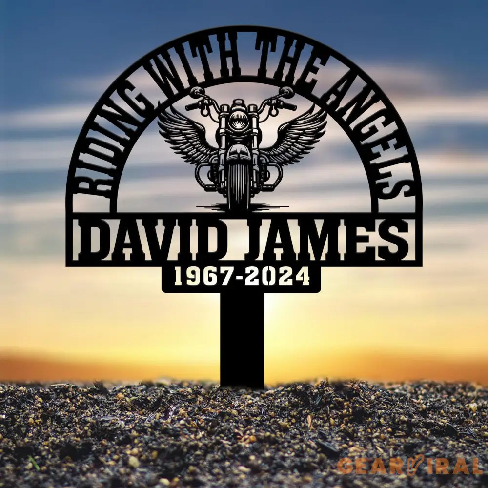 Custom Motorcycle with Wings Memorial Plaque Stake Personalized Rider Memorial Metal Stake Biker Name Sign Sympathy