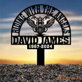 Custom Motorcycle with Wings Memorial Plaque Stake Personalized Rider Memorial Metal Stake Biker Name Sign Sympathy