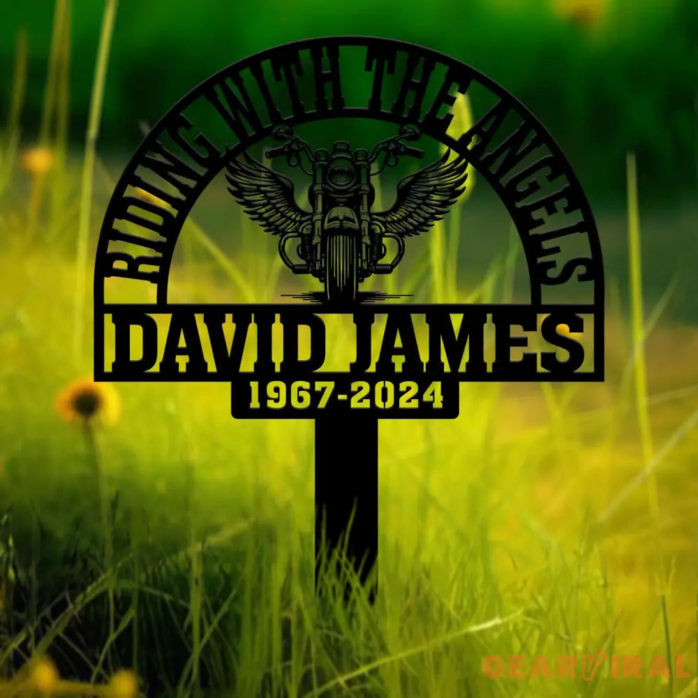 Custom Motorcycle with Wings Memorial Plaque Stake Personalized Rider Memorial Metal Stake Biker Name Sign Sympathy