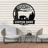 Custom Mountain Bear Tree Scene Sign Personalized Bear Cabin Metal Sign Family Name Sign Outdoor Name Sign Last Name