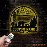 Custom Mountain Bear Tree Scene Sign Personalized Bear Cabin Metal Sign Family Name Sign Outdoor Name Sign Last Name