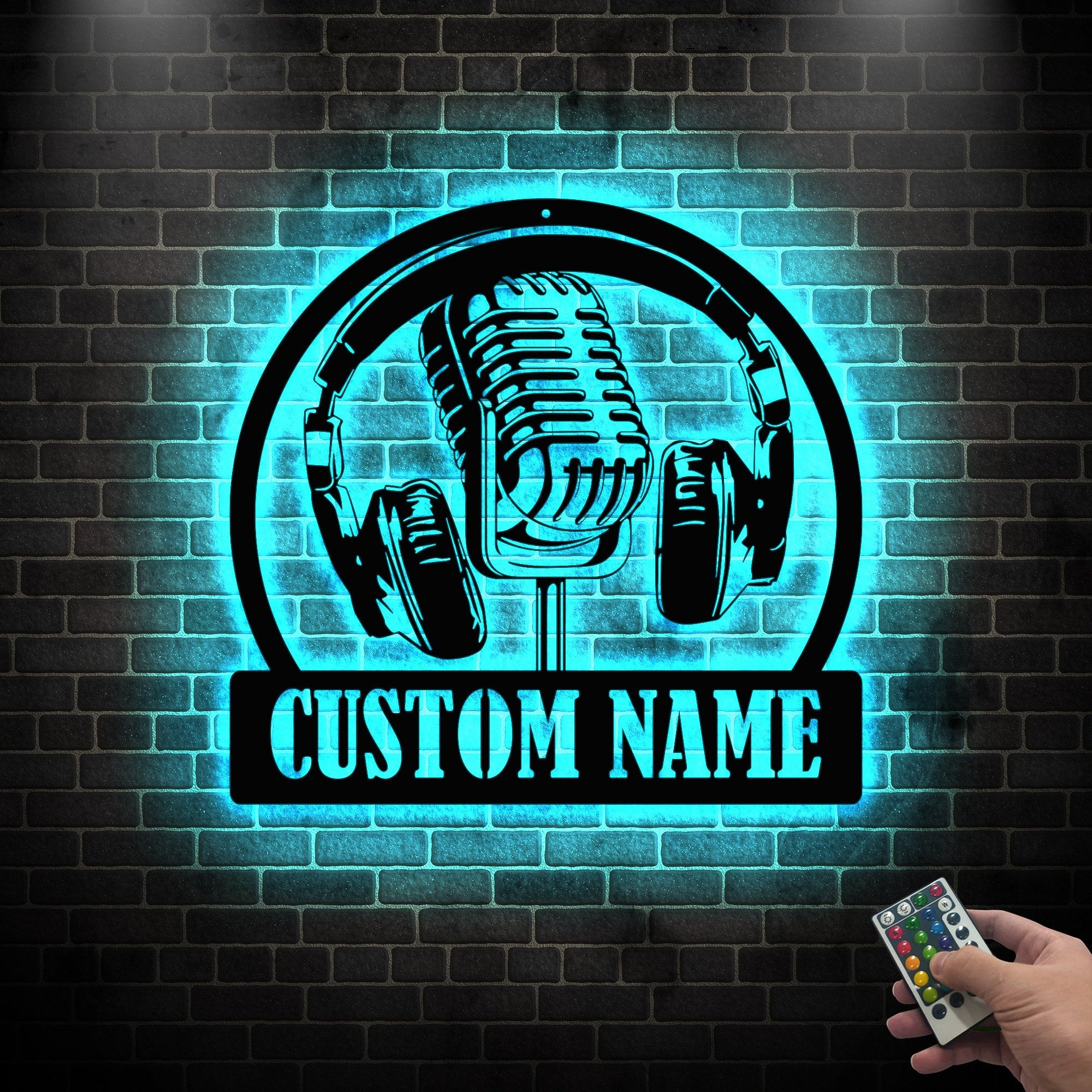 Custom Music Audio Studio Metal Wall Art LED Light - Music Gift - Personalized Microphone Headphones Name Sign - Home Decor Musical Musician Room | GearViral
