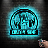 Custom Music Audio Studio Metal Wall Art LED Light - Music Gift - Personalized Microphone Headphones Name Sign - Home Decor Musical Musician Room | GearViral