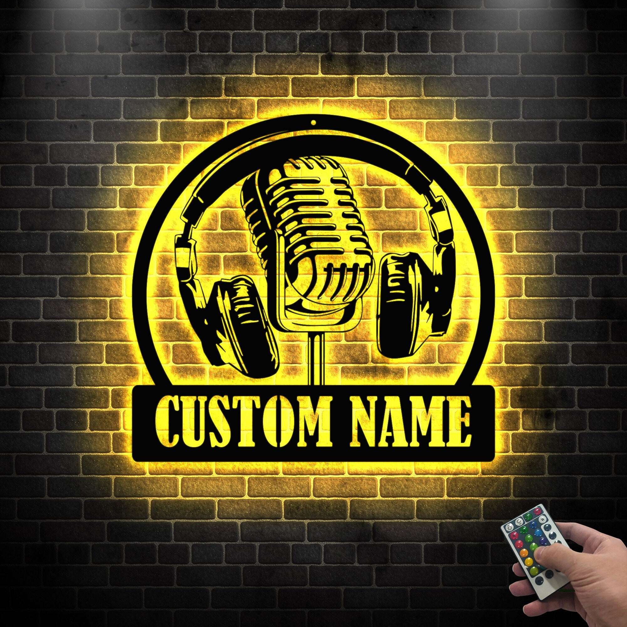 Custom Music Audio Studio Metal Wall Art LED Light - Music Gift - Personalized Microphone Headphones Name Sign - Home Decor Musical Musician Room | GearViral
