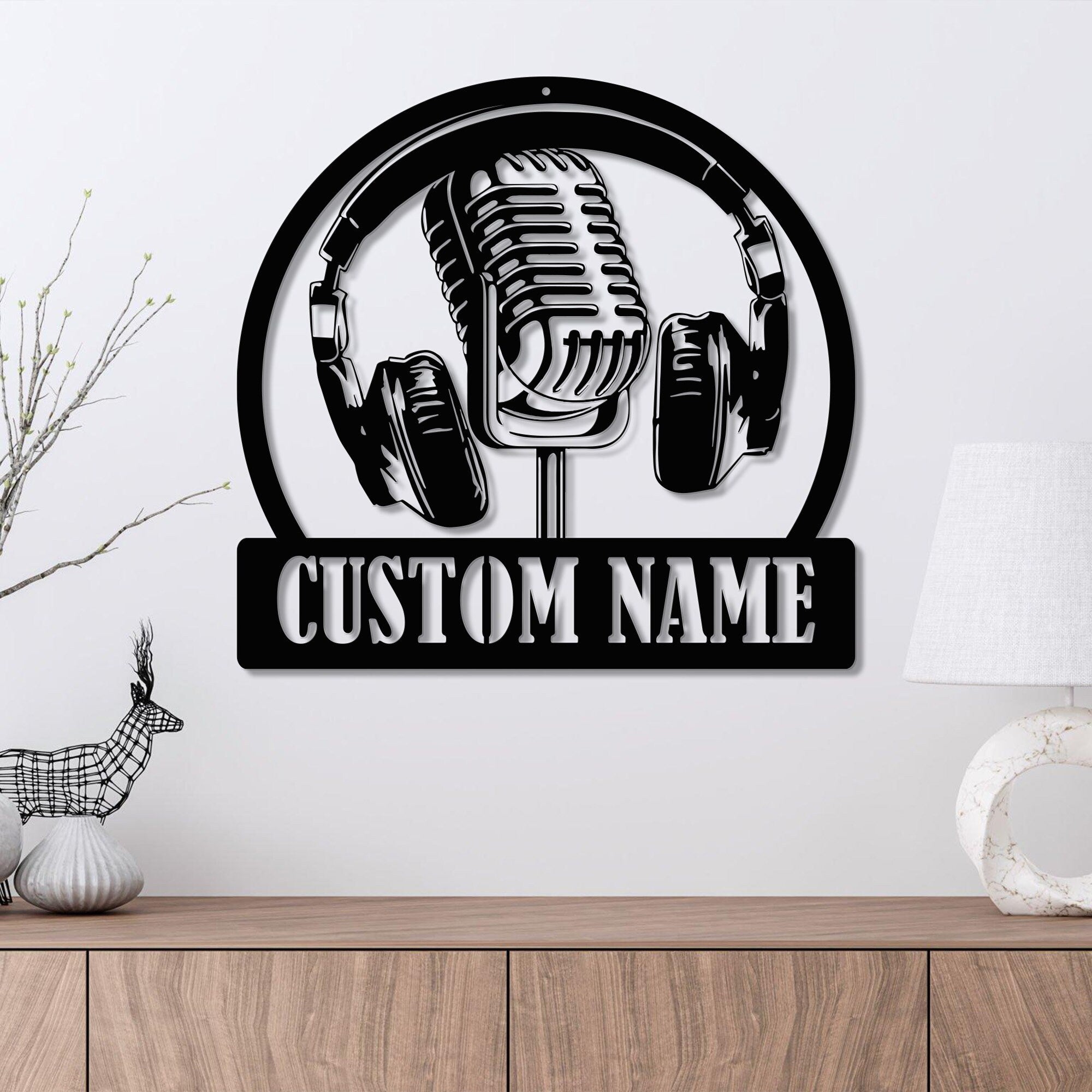 Custom Music Audio Studio Metal Wall Art LED Light - Music Gift - Personalized Microphone Headphones Name Sign - Home Decor Musical Musician Room | GearViral