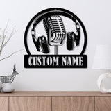 Custom Music Audio Studio Metal Wall Art LED Light - Music Gift - Personalized Microphone Headphones Name Sign - Home Decor Musical Musician Room | GearViral
