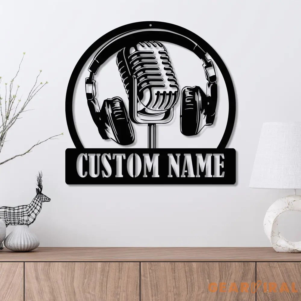 Custom Music Audio Studio Metal Wall Art LED Light - Music Gift - Personalized Microphone Headphones Name Sign - Home