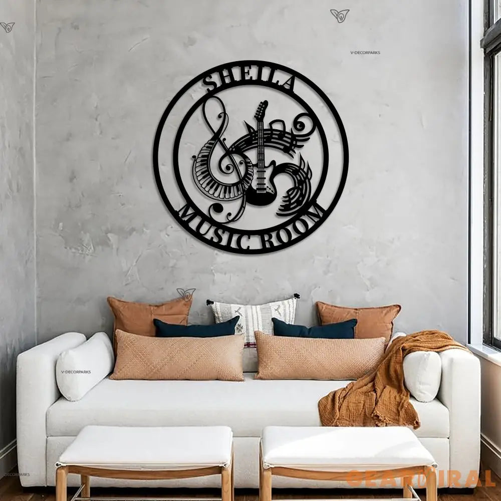 Custom Music Room Sign with Led Light - Guitar Piano Musical Instruments - Music Note Wall Decor Music Lover - Music