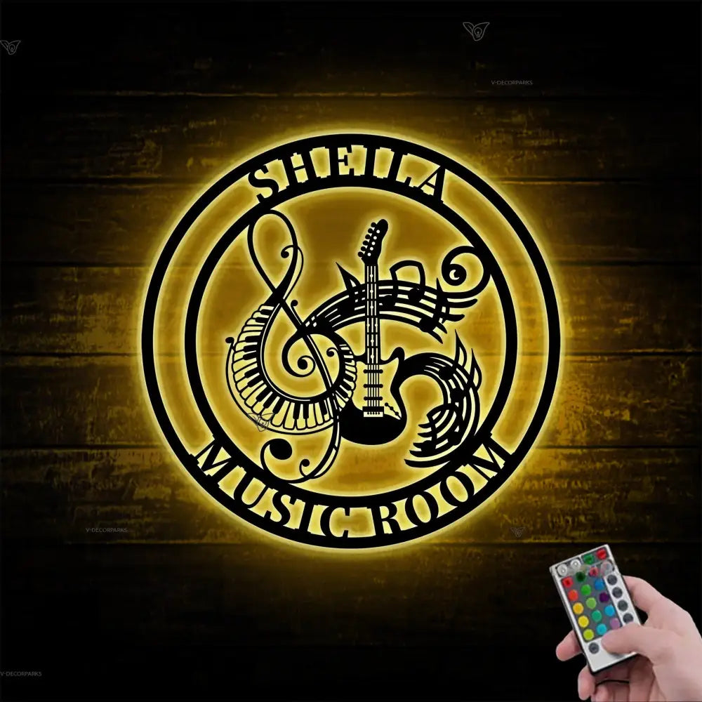 Custom Music Room Sign with Led Light - Guitar Piano Musical Instruments - Music Note Wall Decor Music Lover - Music