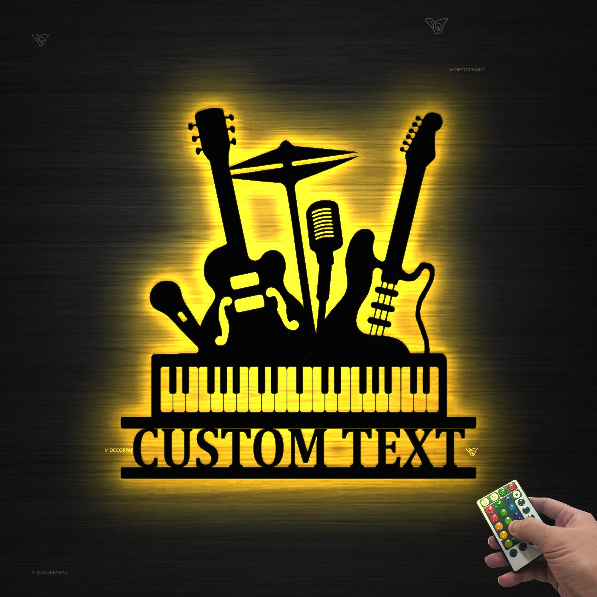 Custom Musical Mix Metal Wall Art With Led Lights - Personalized Musical Wall Art Monogram Sign - Guitar Drum Piano Art Sign - Musician Sign | GearViral