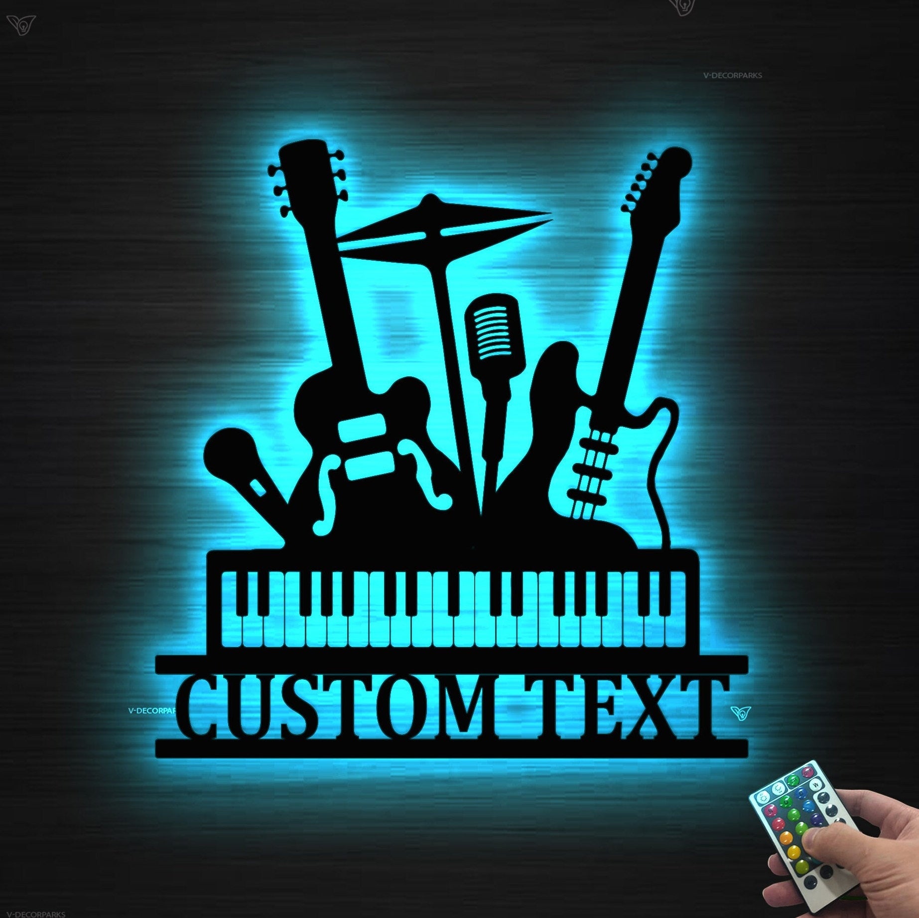 Custom Musical Mix Metal Wall Art With Led Lights - Personalized Musical Wall Art Monogram Sign - Guitar Drum Piano Art Sign - Musician Sign | GearViral