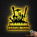 Custom Musical Mix Metal Wall Art With Led Lights - Personalized Musical Wall Art Monogram Sign - Guitar Drum Piano Art