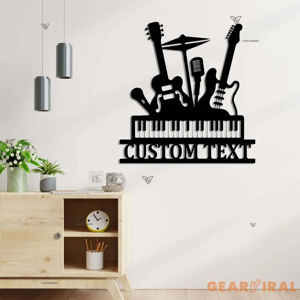 Custom Musical Mix Metal Wall Art With Led Lights - Personalized Musical Wall Art Monogram Sign - Guitar Drum Piano Art