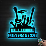 Custom Musical Mix Metal Wall Art With Led Lights - Personalized Musical Wall Art Monogram Sign - Guitar Drum Piano Art