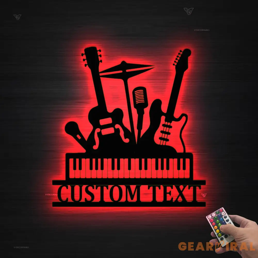 Custom Musical Mix Metal Wall Art With Led Lights - Personalized Musical Wall Art Monogram Sign - Guitar Drum Piano Art