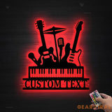 Custom Musical Mix Metal Wall Art With Led Lights - Personalized Musical Wall Art Monogram Sign - Guitar Drum Piano Art