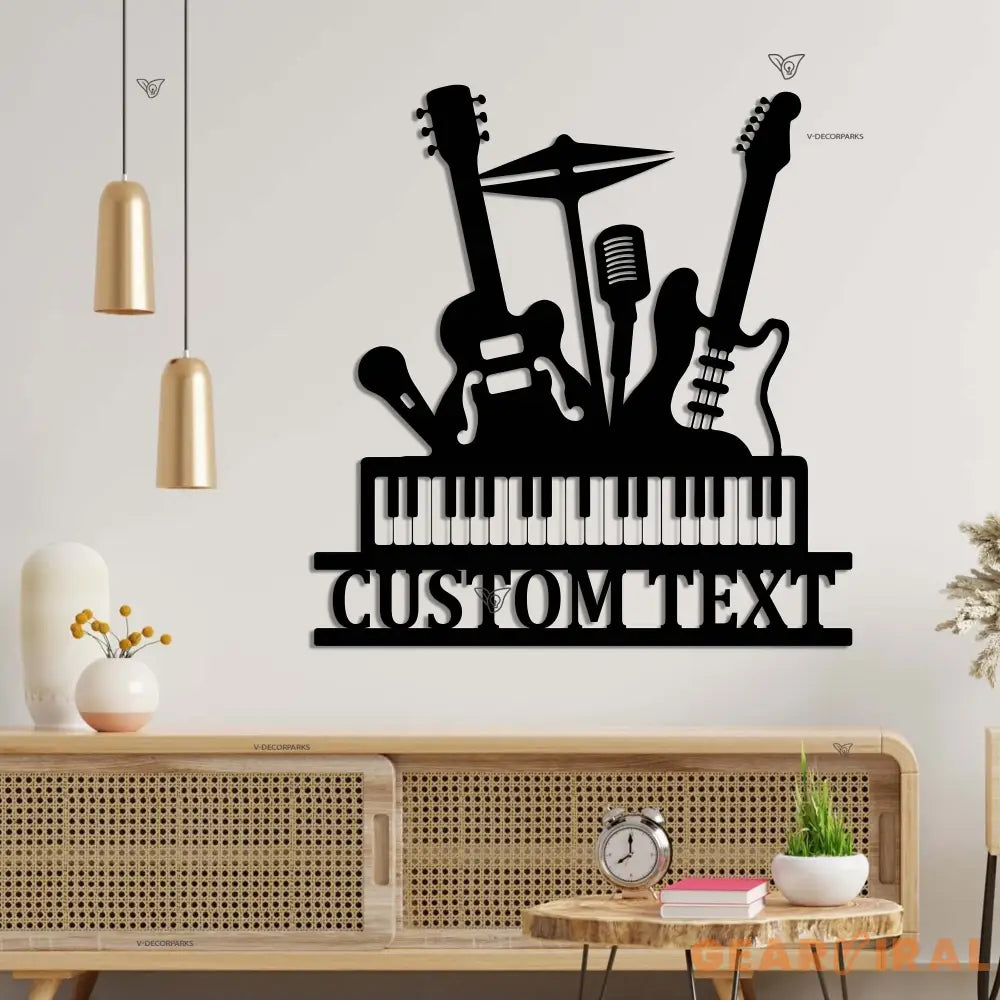 Custom Musical Mix Metal Wall Art With Led Lights - Personalized Musical Wall Art Monogram Sign - Guitar Drum Piano Art