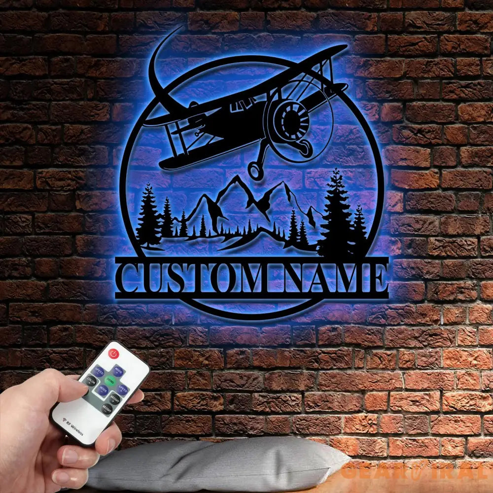 Custom Name Airplane Metal Wall Art with Led Lights| Personalized Pilot Name Sign Aircraft Hangar Decor Airforce