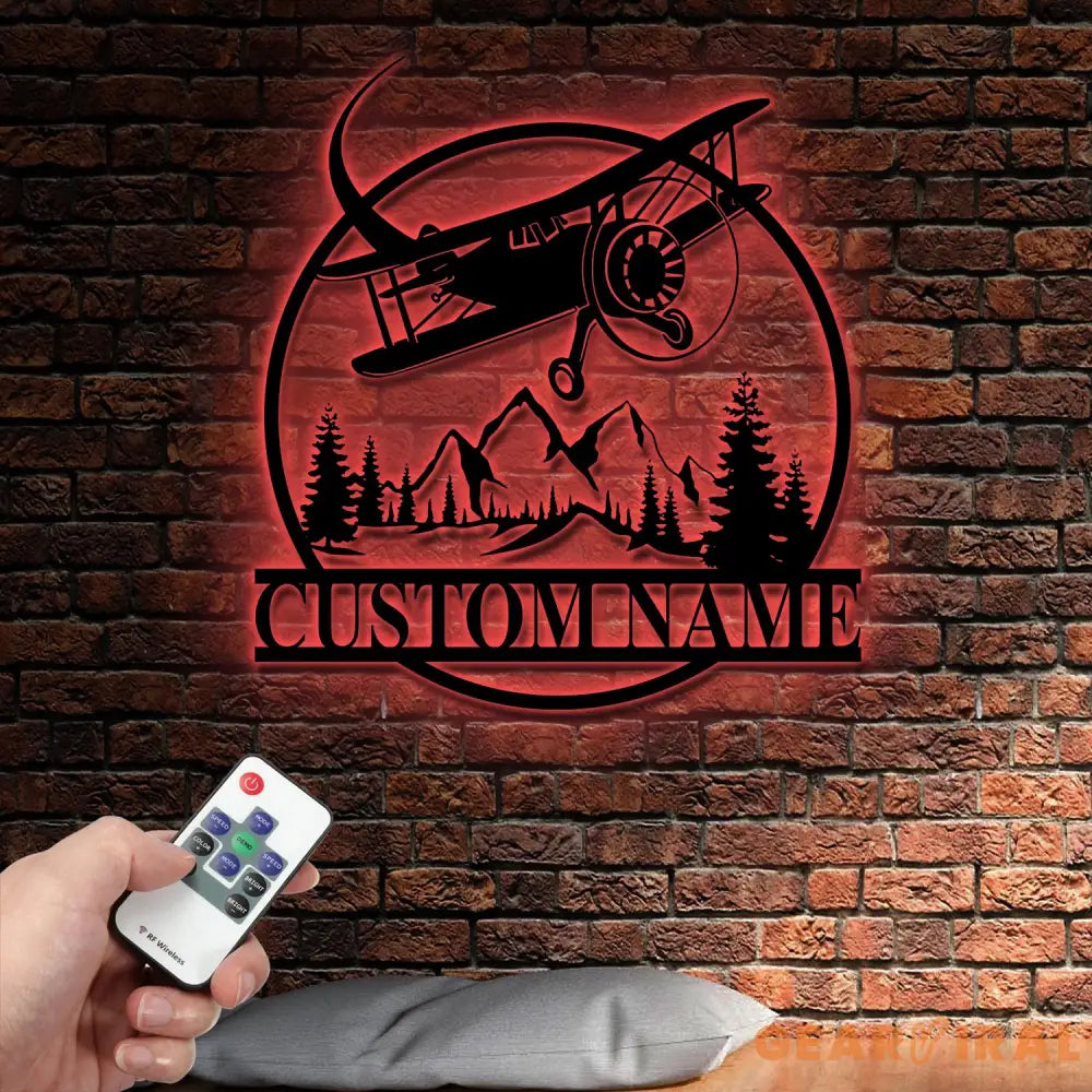 Custom Name Airplane Metal Wall Art with Led Lights| Personalized Pilot Name Sign Aircraft Hangar Decor Airforce