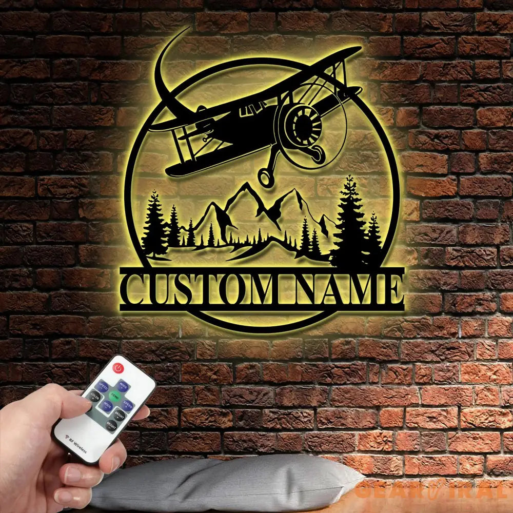 Custom Name Airplane Metal Wall Art with Led Lights| Personalized Pilot Name Sign Aircraft Hangar Decor Airforce