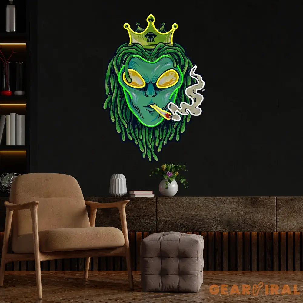 Custom Name Alien Dreadlock King weed Smoke Artwork Led Neon Sign Light