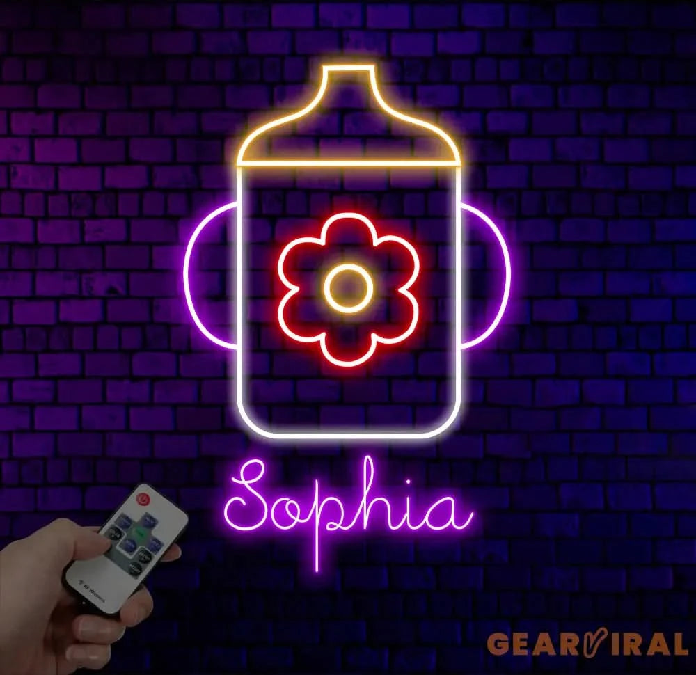 Custom Name Baby Bottle Neon Sign Kid Room Neon Sign Bedroom Decor Kid Room Decor Baby Girl Sign Led Light Baby Shower