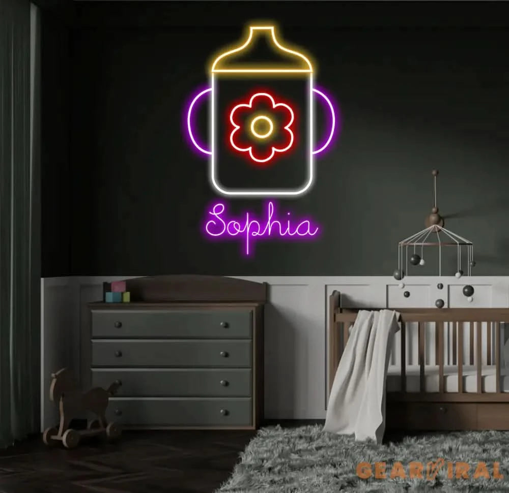 Custom Name Baby Bottle Neon Sign Kid Room Neon Sign Bedroom Decor Kid Room Decor Baby Girl Sign Led Light Baby Shower