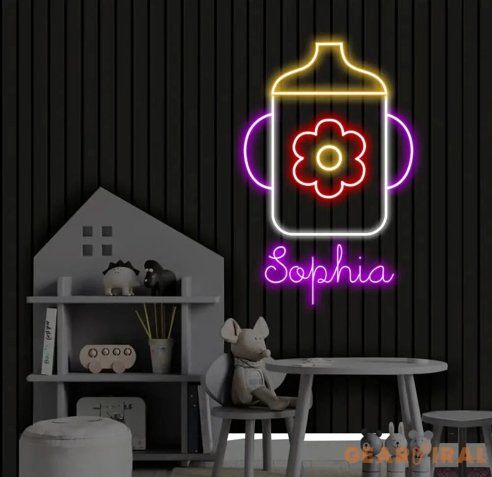 Custom Name Baby Bottle Neon Sign Kid Room Neon Sign Bedroom Decor Kid Room Decor Baby Girl Sign Led Light Baby Shower