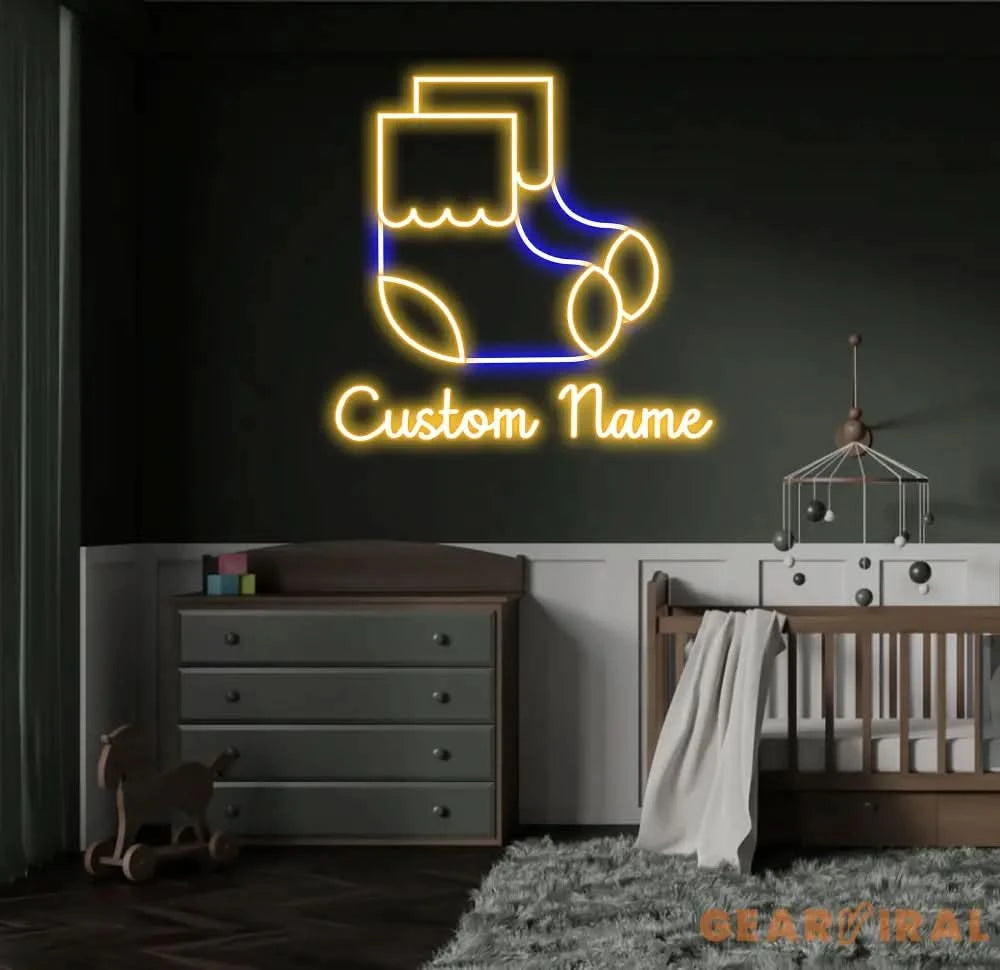 Custom Name Baby Socks Neon Sign Kid Room Neon Sign Bedroom Decor Kid Room Decor Baby Girl Sign Led Light Baby Shower