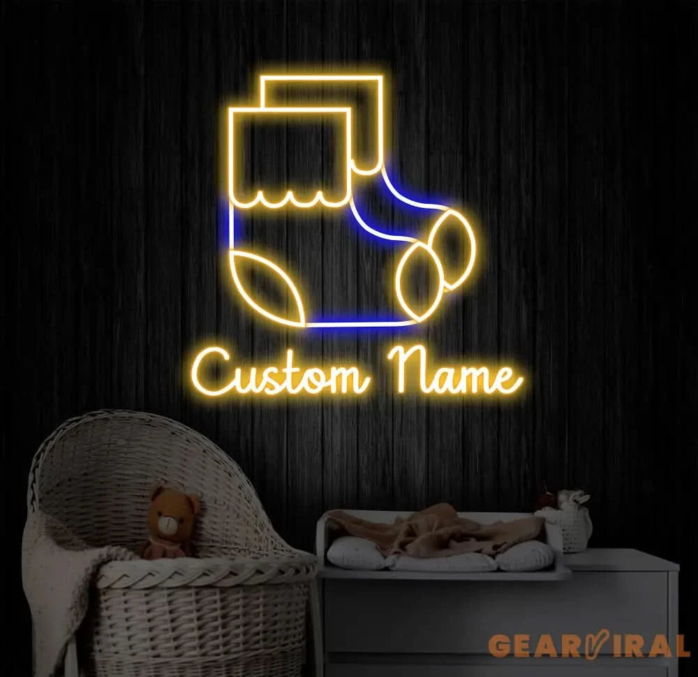 Custom Name Baby Socks Neon Sign Kid Room Neon Sign Bedroom Decor Kid Room Decor Baby Girl Sign Led Light Baby Shower
