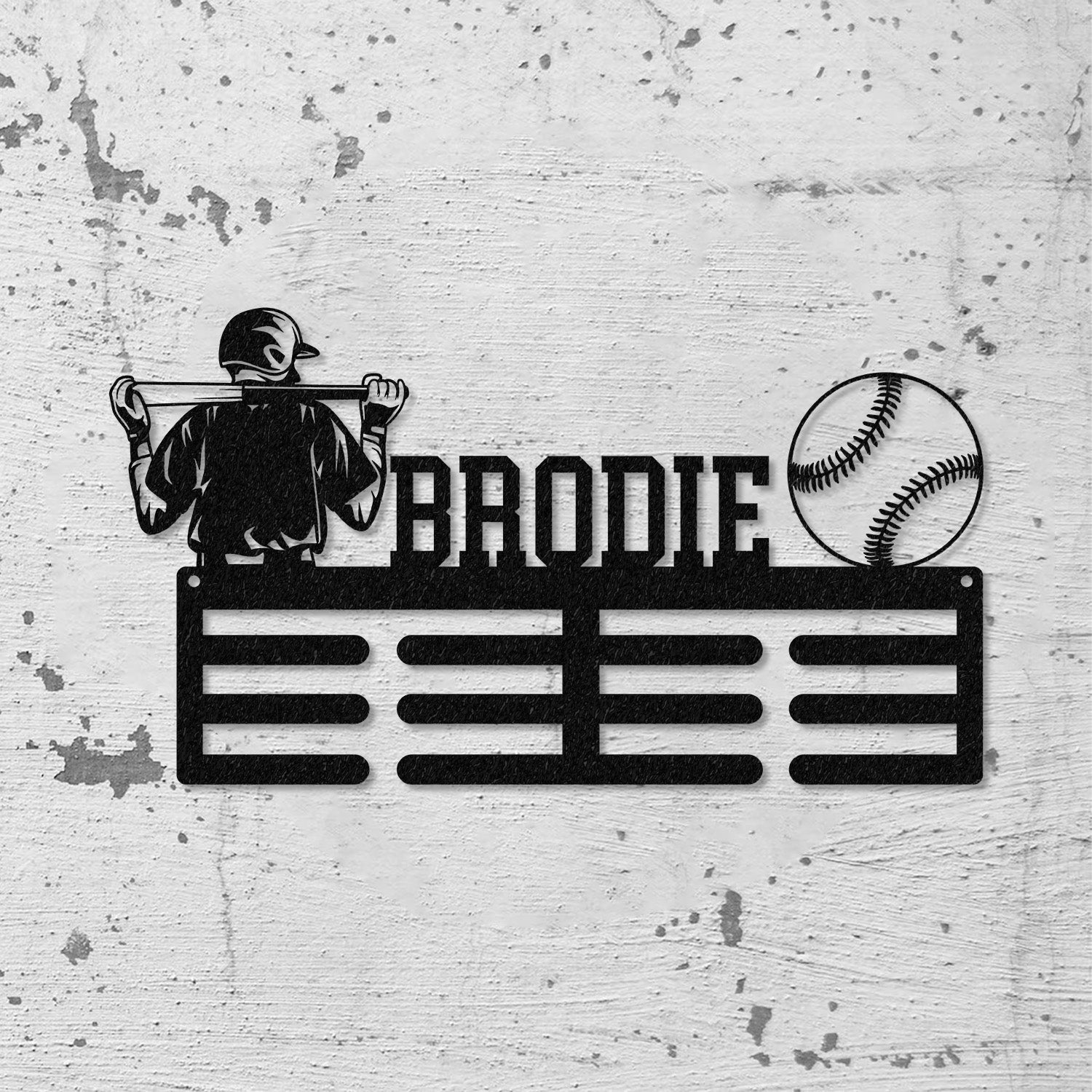 Custom Name Baseball Medal Holder Metal Sign, Custom Baseball Medal Hanger, Sports Display Rack for Awards and Ribbons, Tiered Award Rack