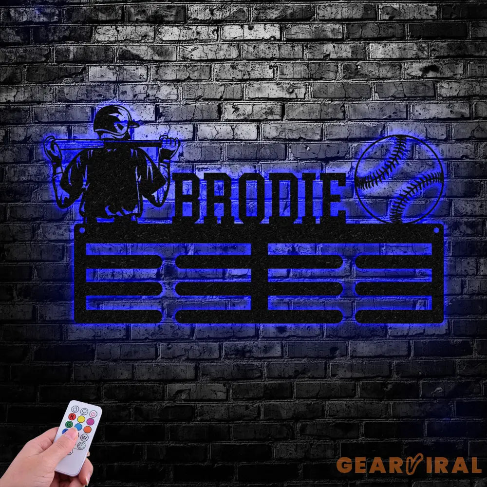 Custom Name Baseball Medal Holder Metal Sign Custom Baseball Medal Hanger Sports Display Rack for Awards and Ribbons