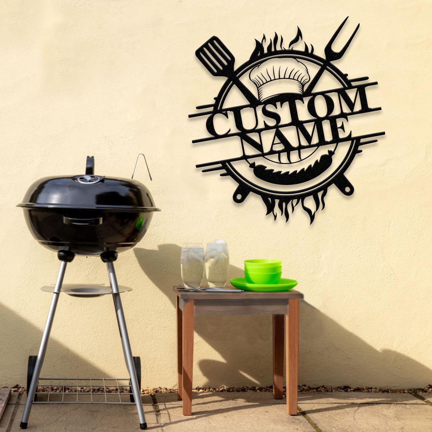 Custom Name BBQ Zone Sign LED Light, Personalized Bar & Grill Sign, Bar Signs, BBQ Signs, Outdoor Kitchen Metal Signs, Patio Decor