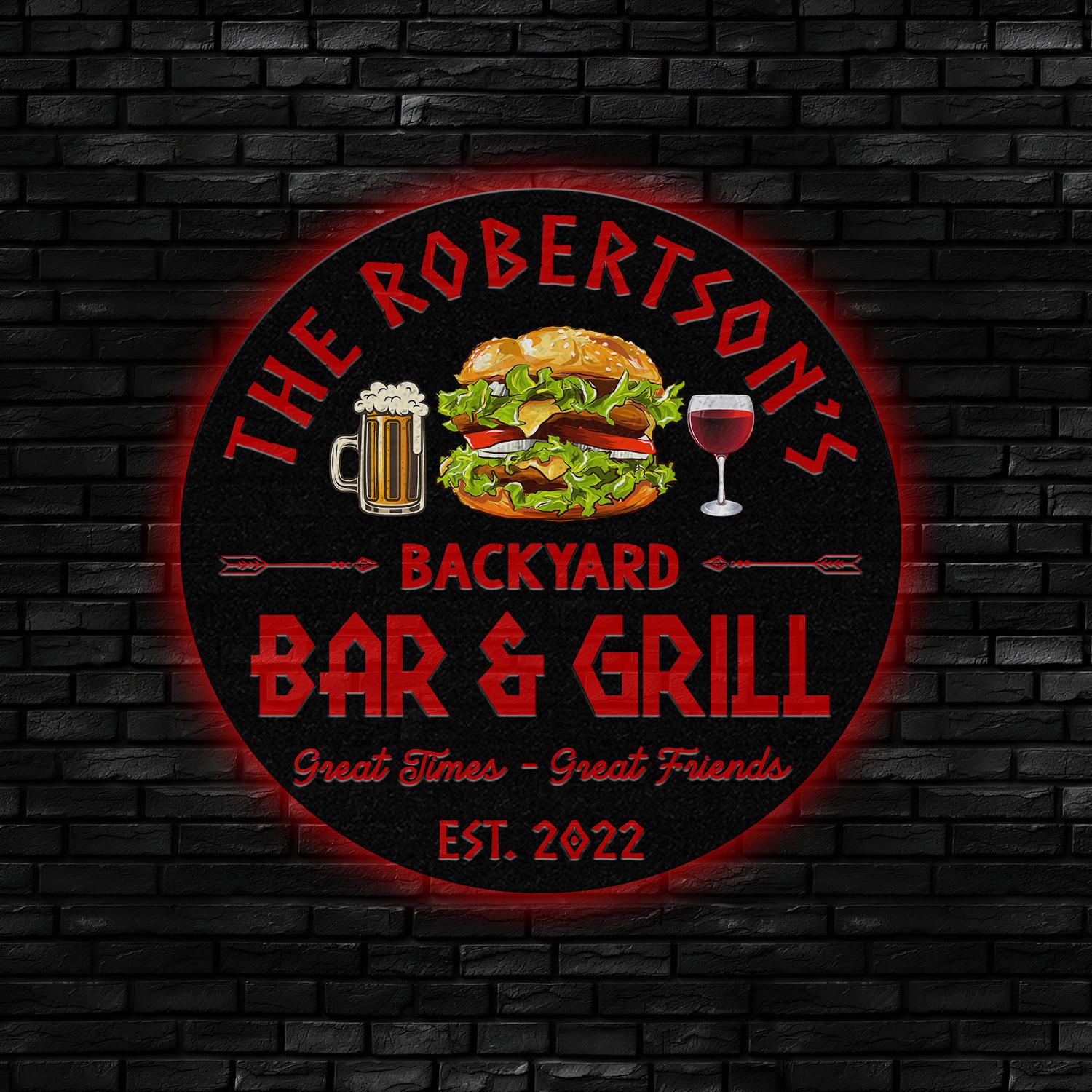 Custom Name BBQ Zone Sign LED Light, Personalized Bar & Grill Sign, Bar Signs, BBQ Signs, Outdoor Kitchen Metal Signs, Patio Decor