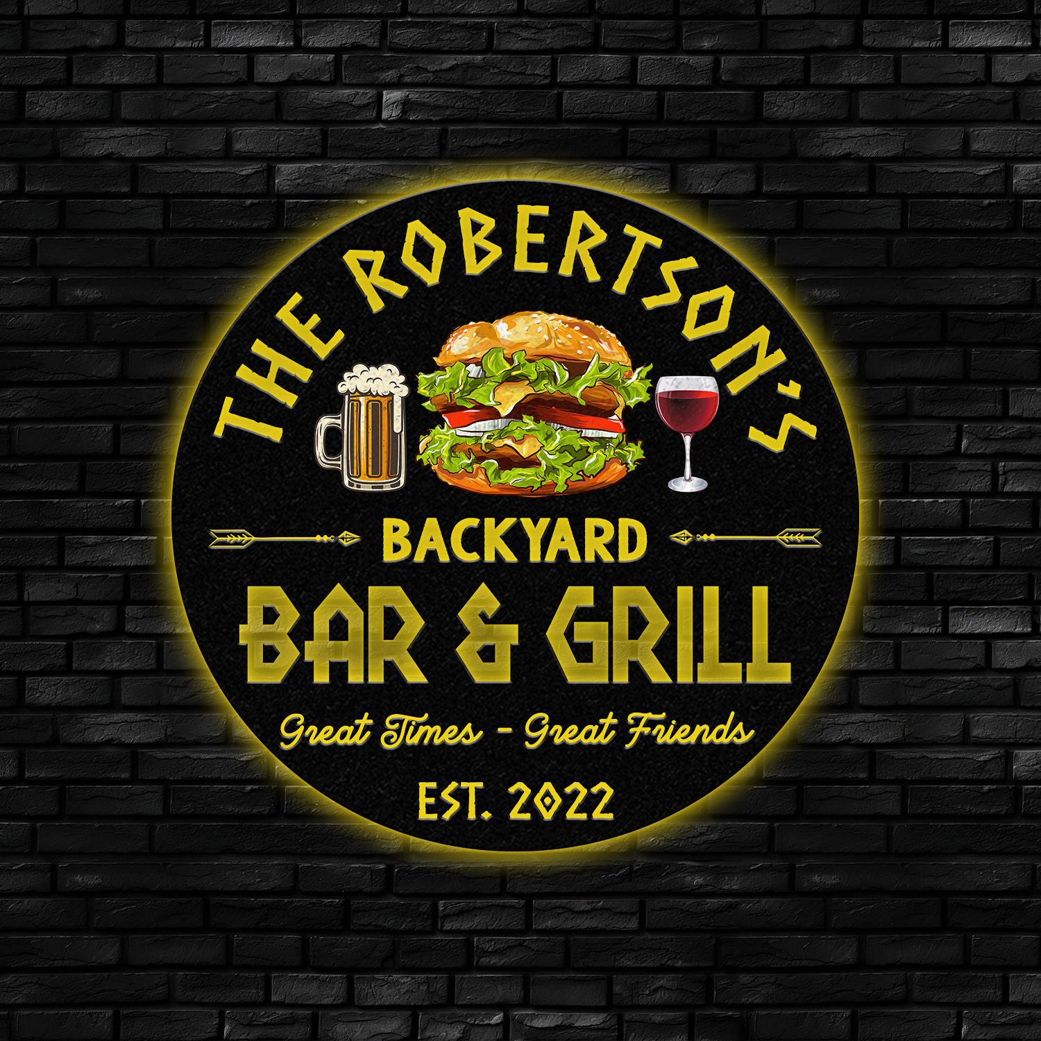 Custom Name BBQ Zone Sign LED Light, Personalized Bar & Grill Sign, Bar Signs, BBQ Signs, Outdoor Kitchen Metal Signs, Patio Decor