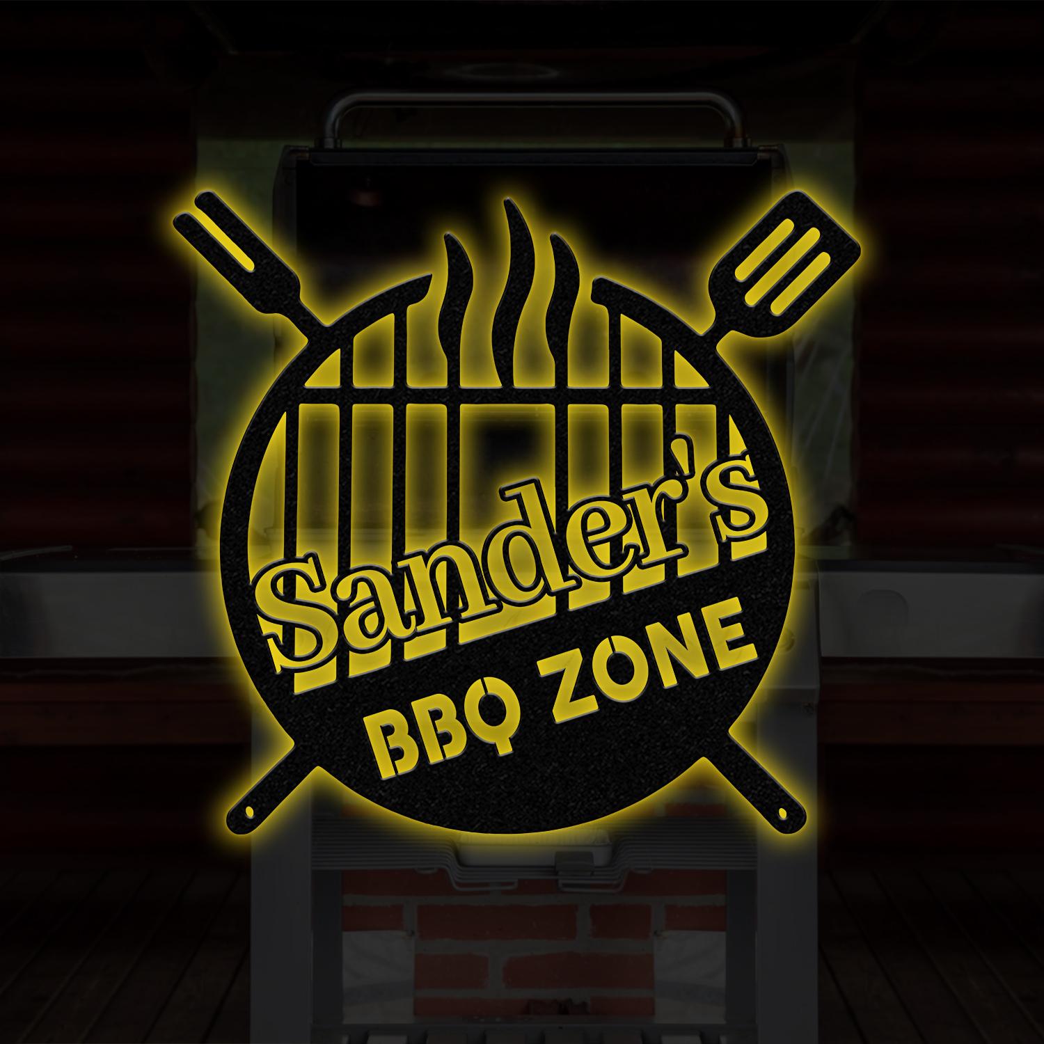 Custom Name BBQ Zone Sign LED Light, Personalized Bar & Grill Sign, Bar Signs, BBQ Signs, Outdoor Kitchen Metal Signs, Patio Decor