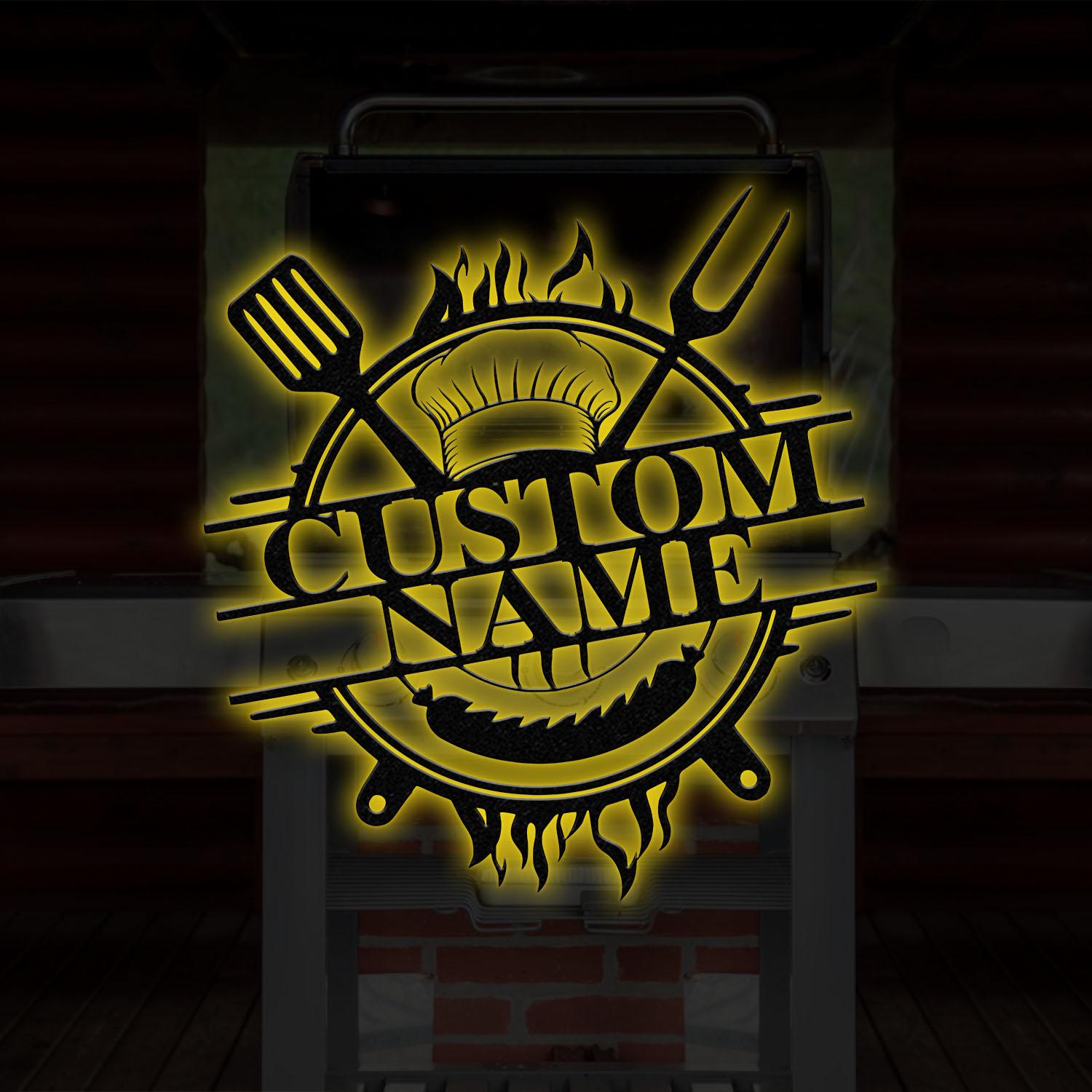 Custom Name BBQ Zone Sign LED Light, Personalized Bar & Grill Sign, Bar Signs, BBQ Signs, Outdoor Kitchen Metal Signs, Patio Decor